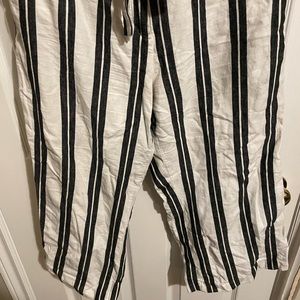Striped wide paper bag style pants